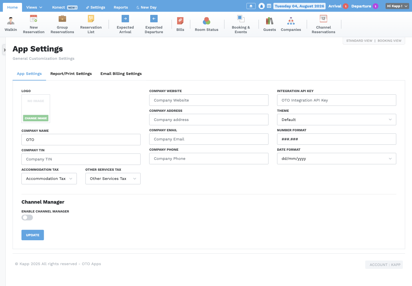 Front Desk settings screen