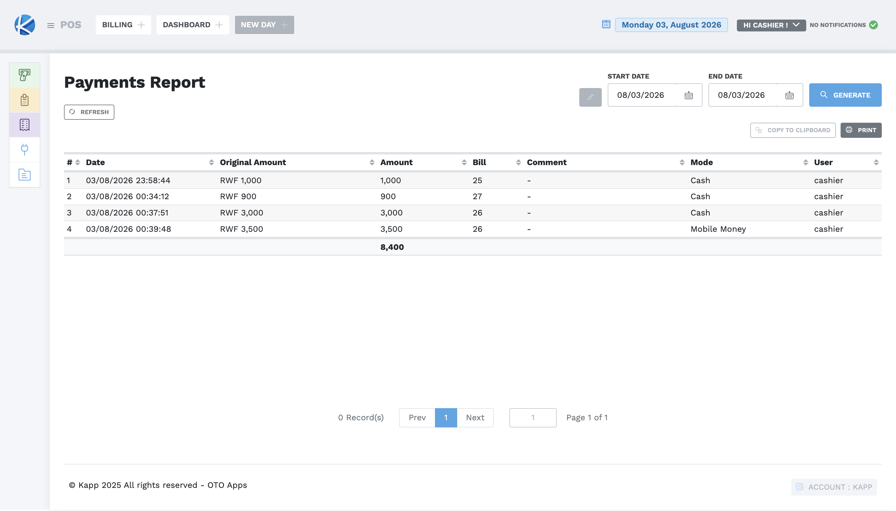 Payments report showing individual payments